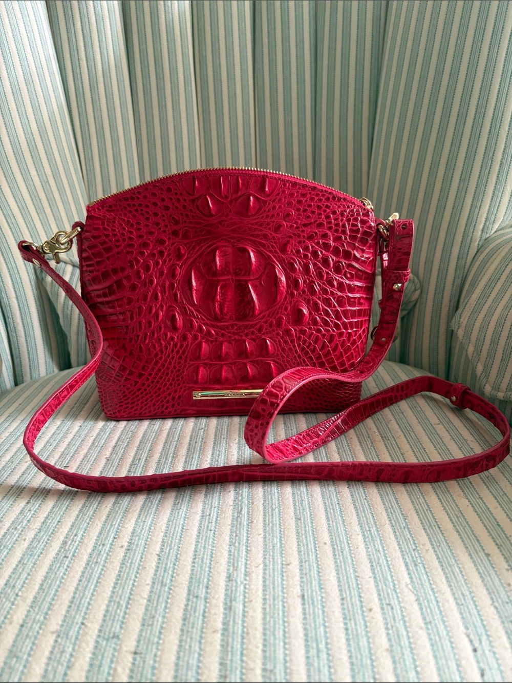 Brahmin Hot Pink mini-Duxbury Sweetheart Croc-Embossed Crossbody Bag